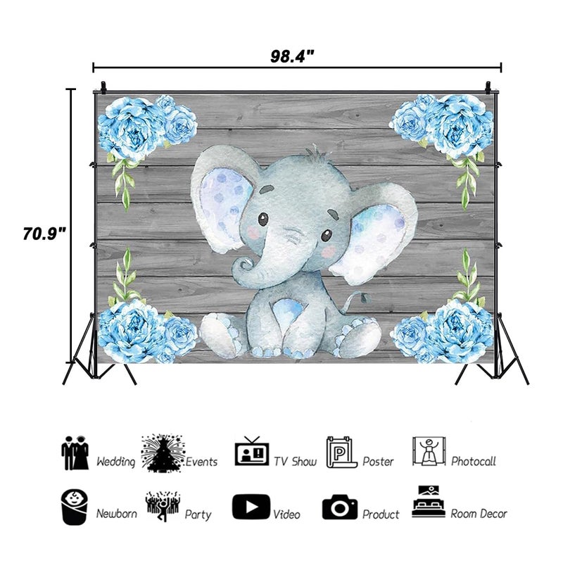 AOFOTO 8x6ft Rustic Grey Wood Elephant Backdrop Boy Baby Shower Party Decoration Photography Background Watercolor Flower Cartoon Animal Photo Studio Props Newborn Infant Kid Child Birthday Banner - Image 3